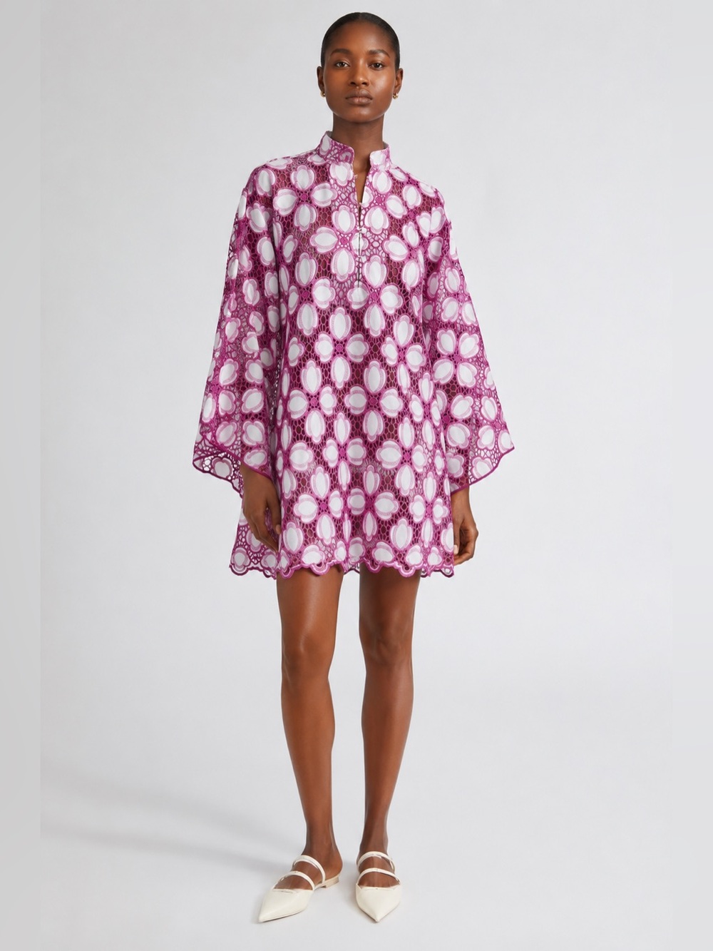 La Vie Style House Lace Tulip Mini Dress in Purple & White, One Size